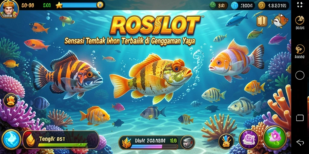 Screenshot gameplay <strong>PROSLOT</strong> menampilkan aksi menembak ikan yang mendebarkan.