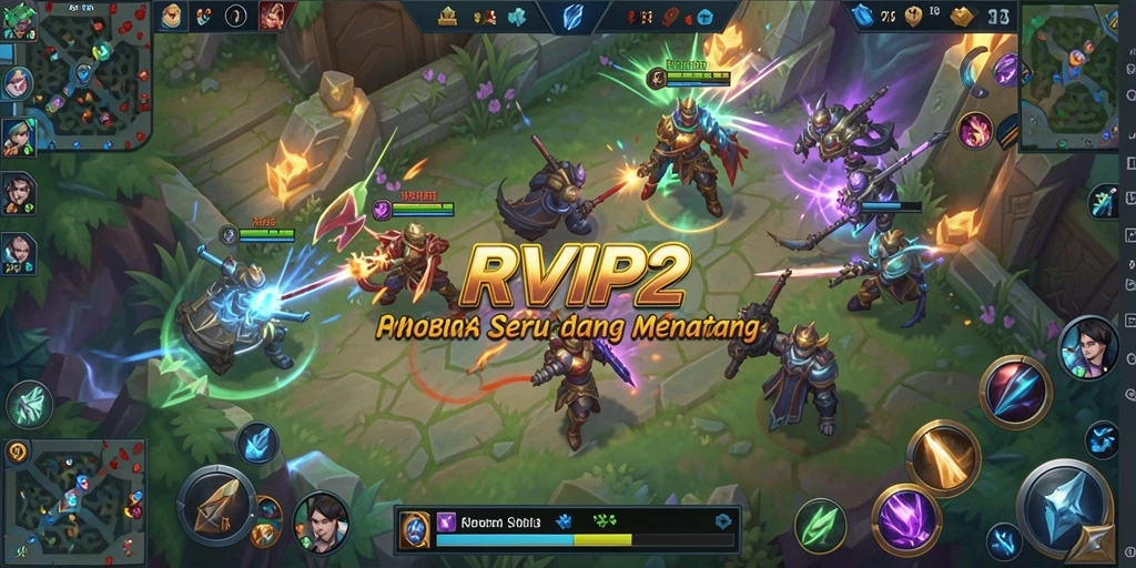 Tangkapan layar menunjukkan aksi seru di arena MOBA RVIP2.